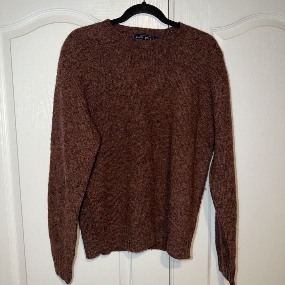 VTG DAMON Mens sweater 100% Pure Wool Heathered Brown Crewneck Classic Rugged